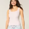 Ribbed Seamless Fabric Square-Neck Tank