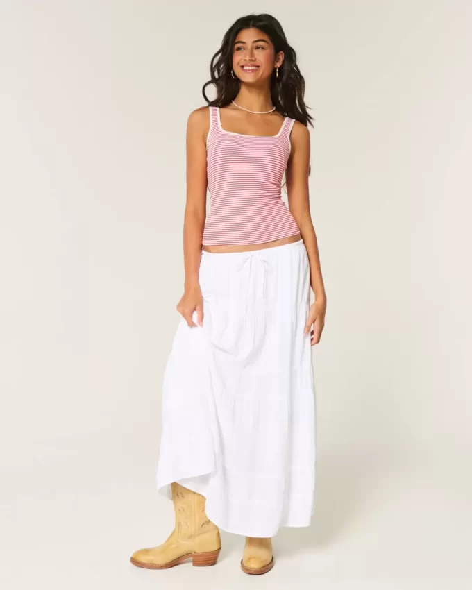 Ribbed Seamless Fabric Square-Neck Tank
