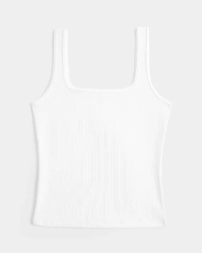 Ribbed Seamless Fabric Square-Neck Tank