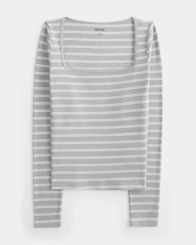 Ribbed Seamless Fabric Square-Neck Top