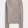 Ribbed Seamless Fabric Square-Neck Top