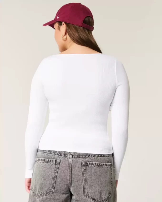 Ribbed Seamless Fabric Square-Neck Top