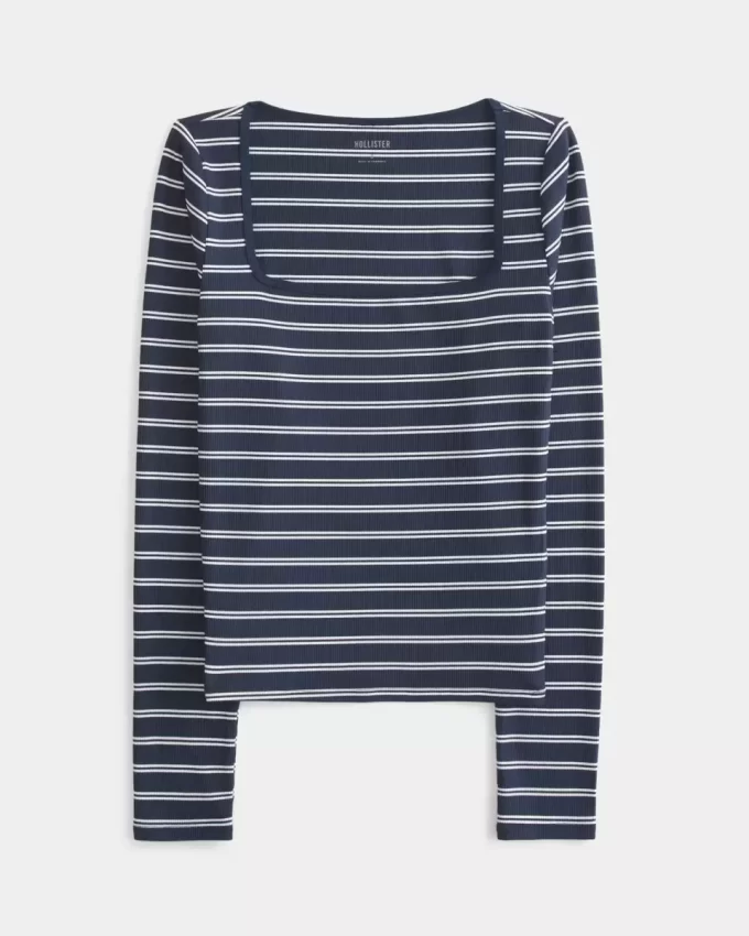 Ribbed Seamless Fabric Square-Neck Top