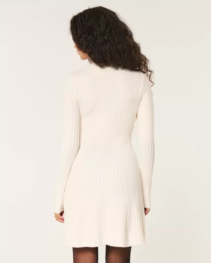 Ribbed Skater Mini Sweater Dress