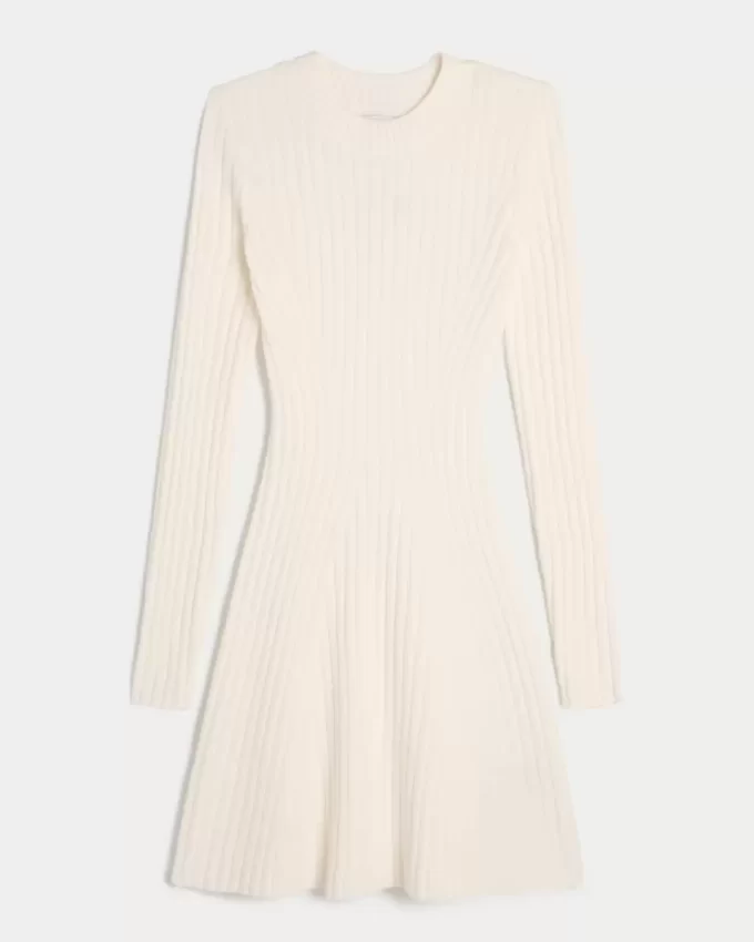 Ribbed Skater Mini Sweater Dress