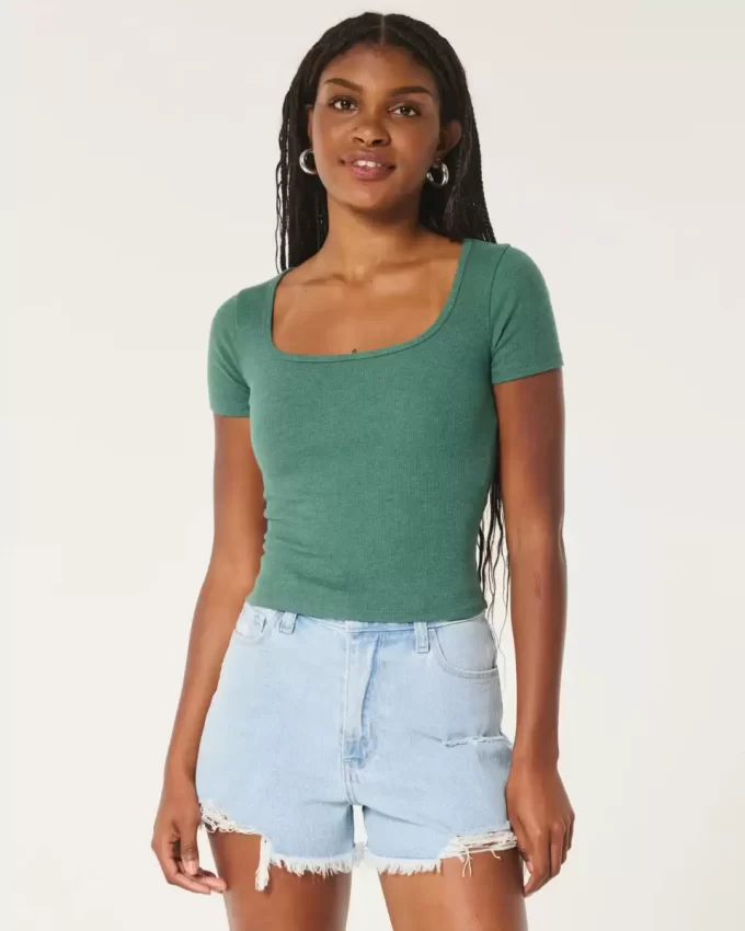Ribbed Square-Neck Baby Tee