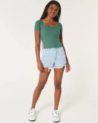 Ribbed Square-Neck Baby Tee