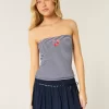 Ribbed Strapless Embroidered Cherry Tube Top