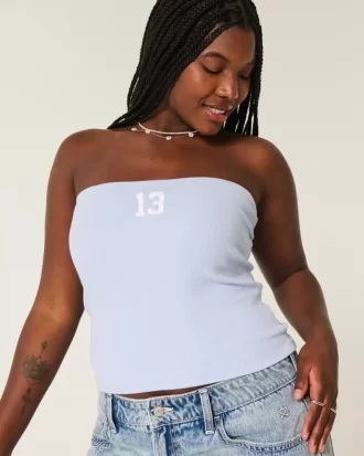 Ribbed Strapless Graphic Tube Top