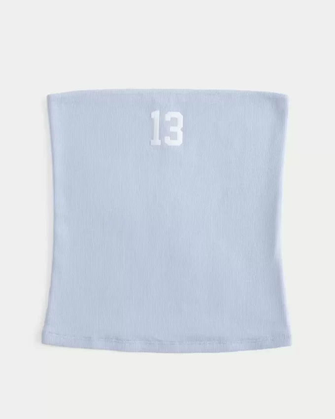 Ribbed Strapless Graphic Tube Top