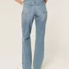 Ripped Medium Wash High-Rise Straight Jeans