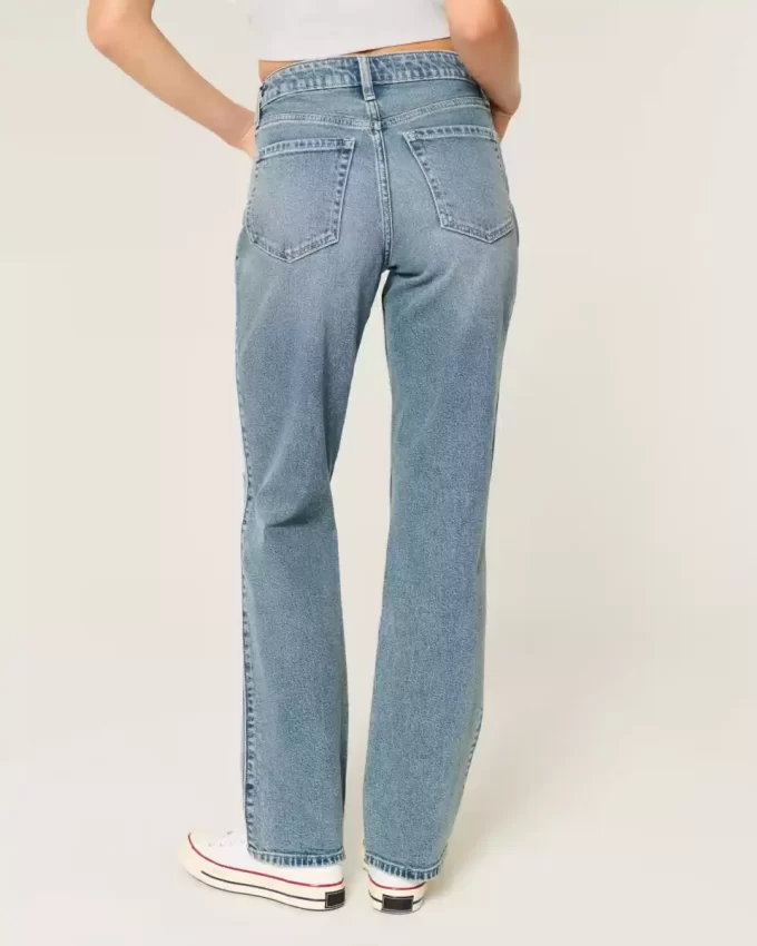 Ripped Medium Wash High-Rise Straight Jeans