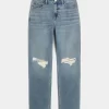 Ripped Medium Wash High-Rise Straight Jeans