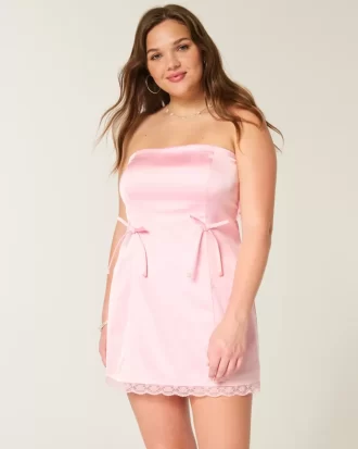 Satin Strapless Bow Bodycon Dress
