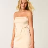 Satin Strapless Bow Bodycon Dress