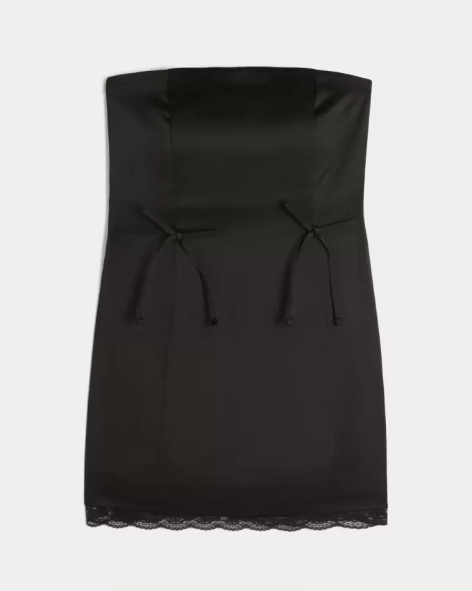 Satin Strapless Bow Bodycon Dress
