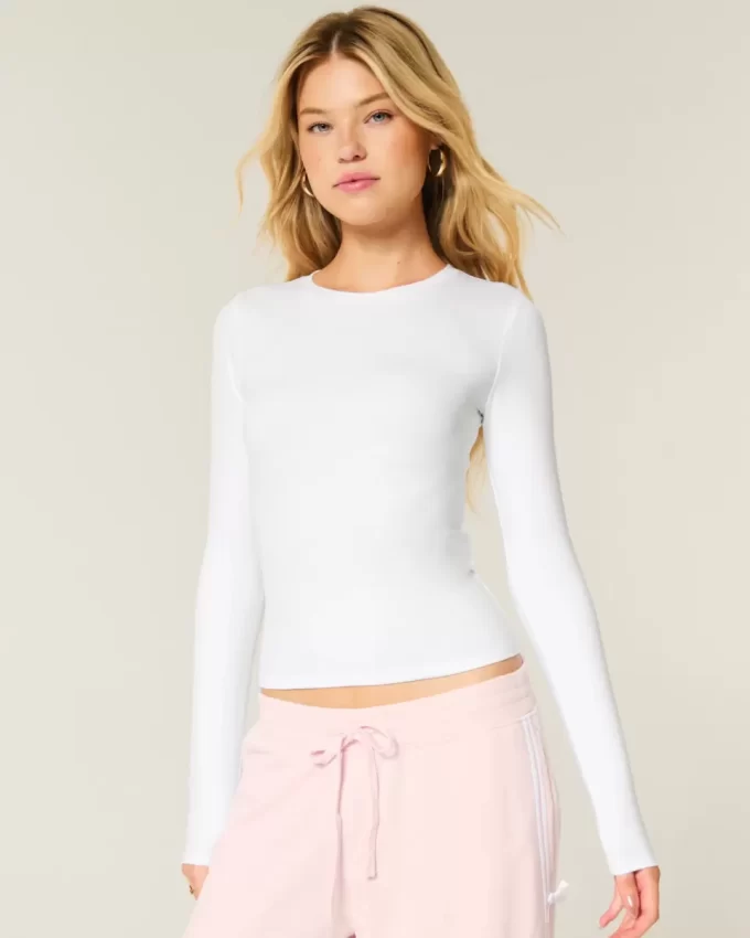 Seamless Fabric Long-Sleeve Crew Top