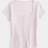 Short-Sleeve Button-Through Pointelle Top
