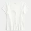 Short-Sleeve Button-Through Pointelle Top