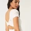 Short-Sleeve Crochet-Style Twist Back Mini Dress