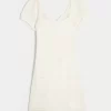 Short-Sleeve Crochet-Style Twist Back Mini Dress