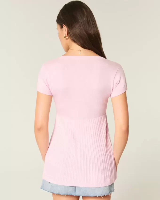 Short-Sleeve Henley Babydoll Top