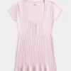 Short-Sleeve Henley Babydoll Top