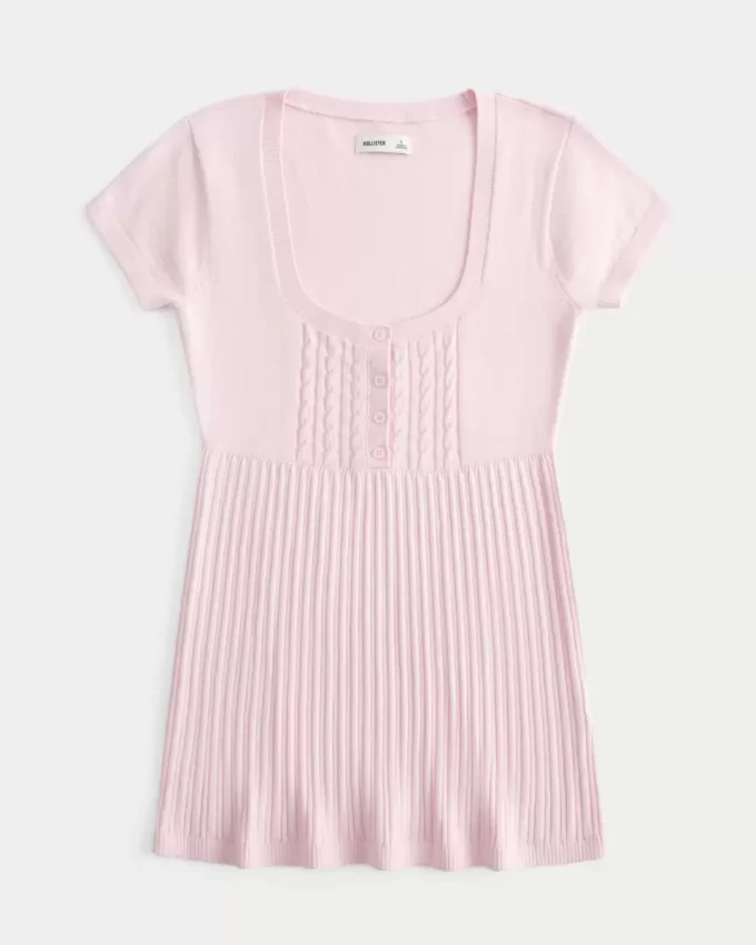 Short-Sleeve Henley Babydoll Top