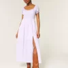 Short-Sleeve Open-Back Maxi Dress