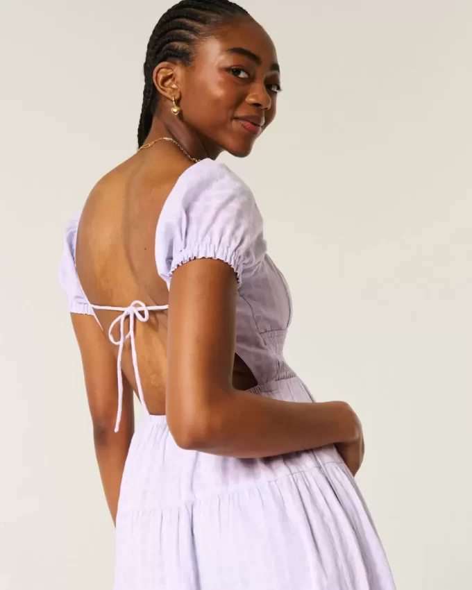 Short-Sleeve Open-Back Maxi Dress