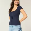 Short-Sleeve Square Neck Sweater