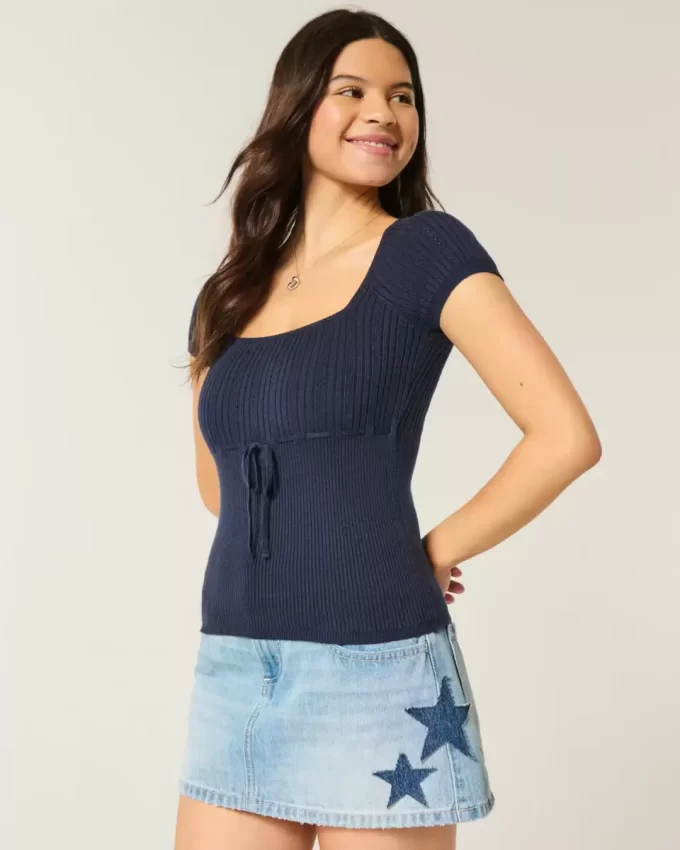 Short-Sleeve Square Neck Sweater
