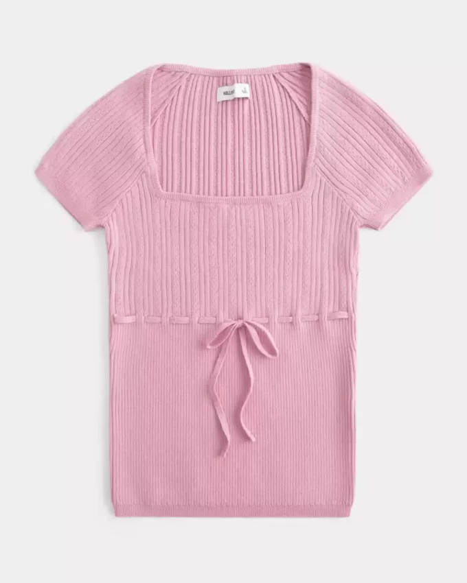 Short-Sleeve Square Neck Sweater