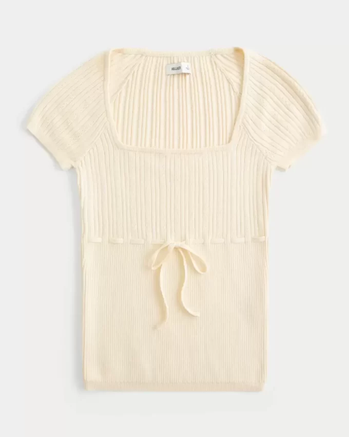 Short-Sleeve Square Neck Sweater