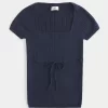 Short-Sleeve Square Neck Sweater