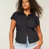 Short-Sleeve Stretch Poplin Button-Through Shirt