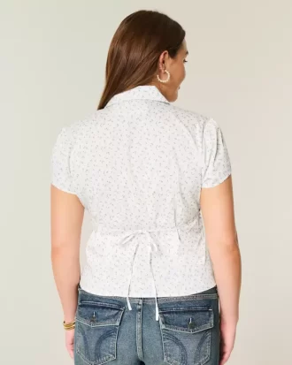 Short-Sleeve Stretch Poplin Button-Through Shirt