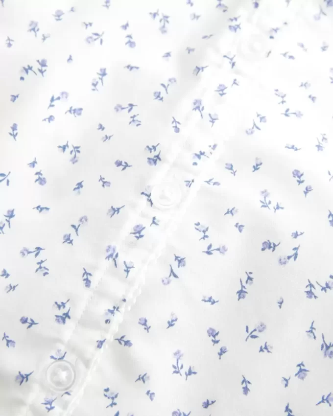 Short-Sleeve Stretch Poplin Button-Through Shirt