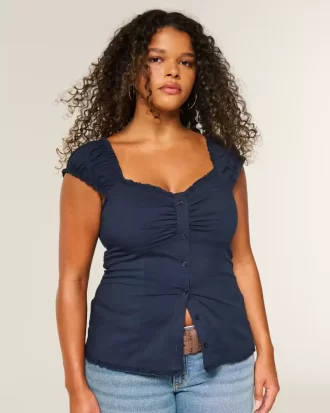 Short-Sleeve Stretch Poplin Top