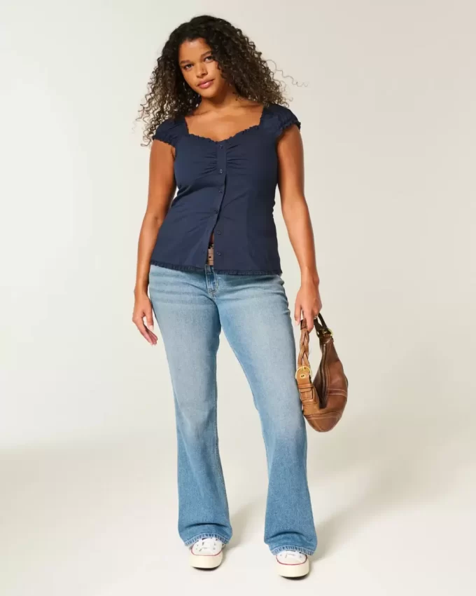Short-Sleeve Stretch Poplin Top