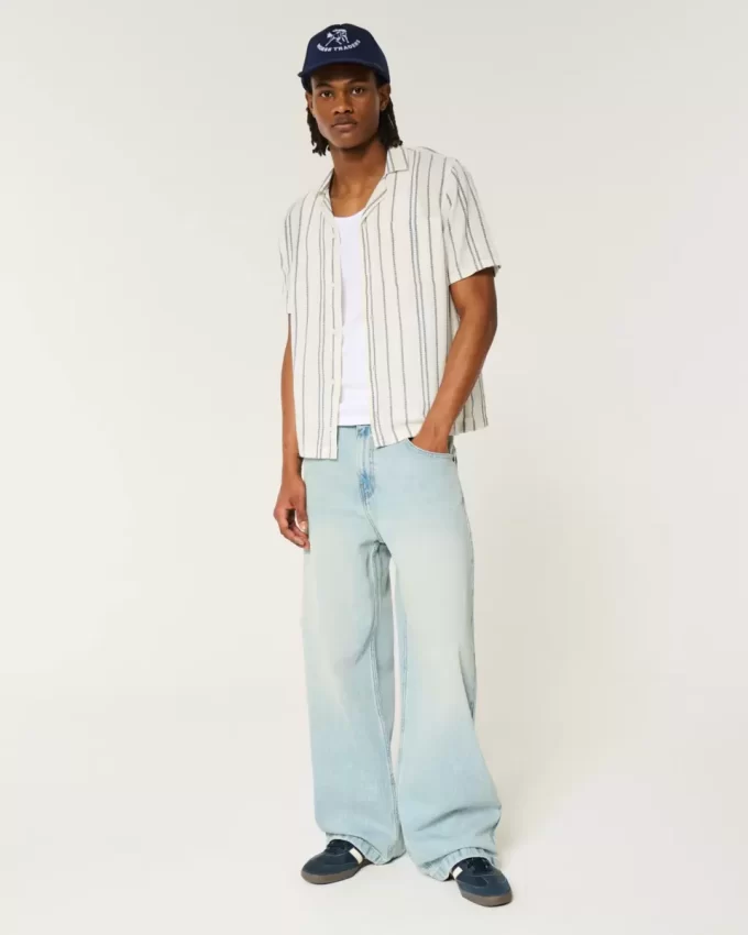 Short-Sleeve Textural Stripe Shirt