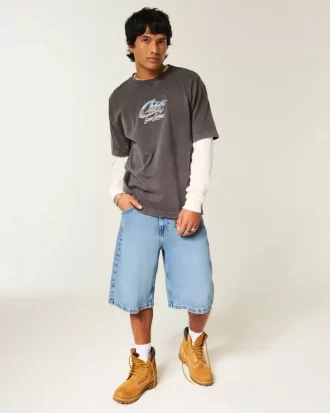 Skull Graphic Super Baggy Denim Shorts