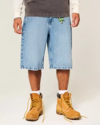 Skull Graphic Super Baggy Denim Shorts