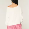 Slouchy Off-the-Shoulder Flag Heart Graphic Sweater