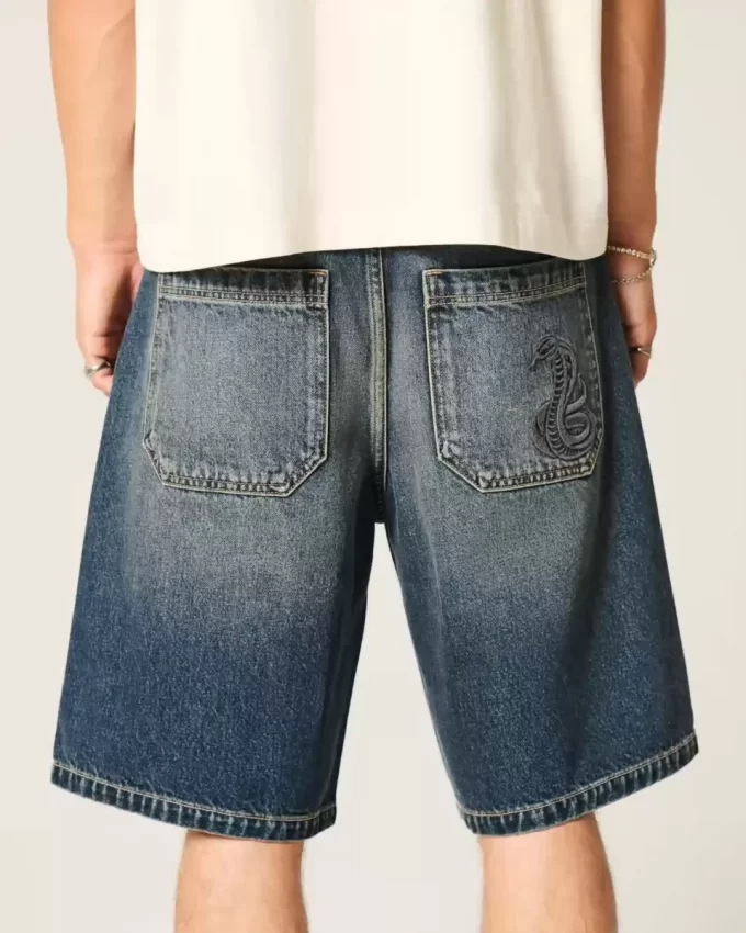 Snake Graphic Baggy Denim Shorts