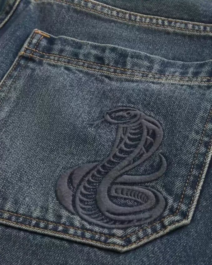 Snake Graphic Baggy Denim Shorts