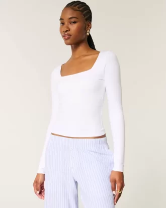 Soft Stretch Seamless Fabric Square-Neck Top