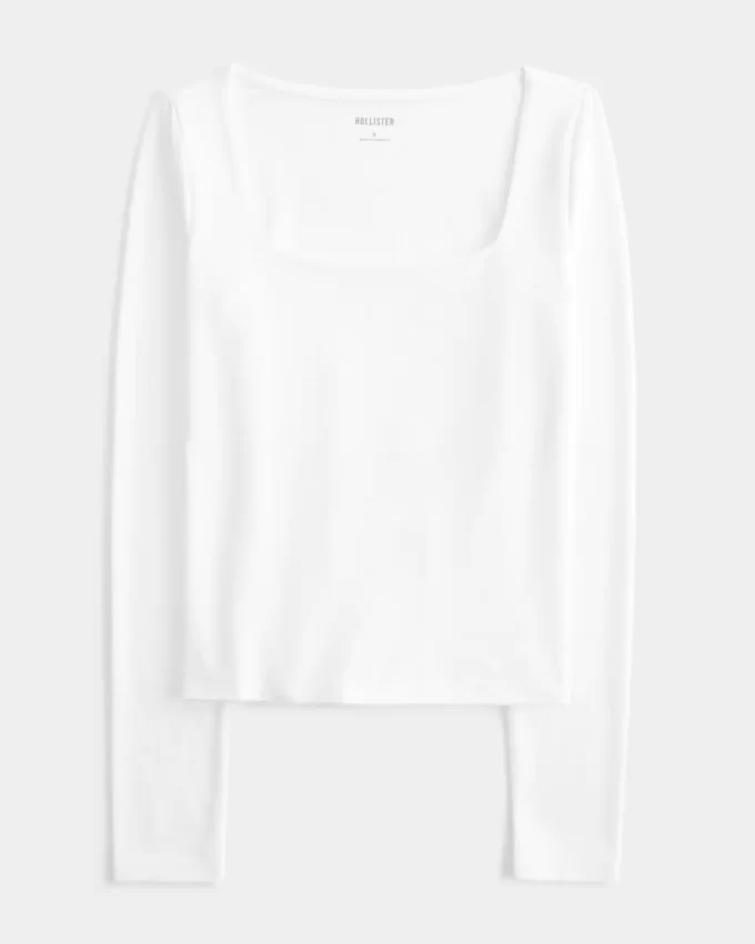 Soft Stretch Seamless Fabric Square-Neck Top