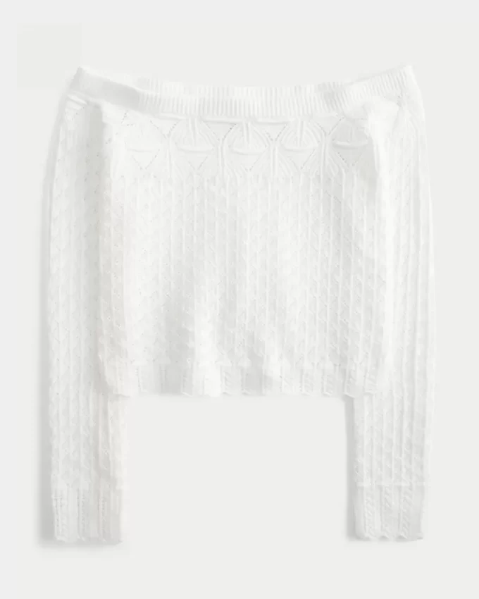 Stitchy Crochet-Style Off-the-Shoulder Sweater