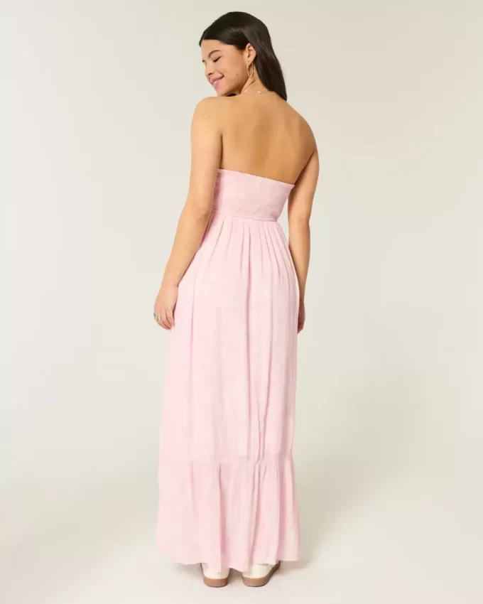Strapless Crochet-Style Mix Maxi Dress